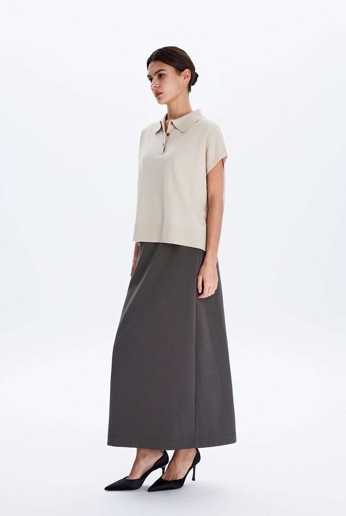 Boxy Sweater Knit Polo Top