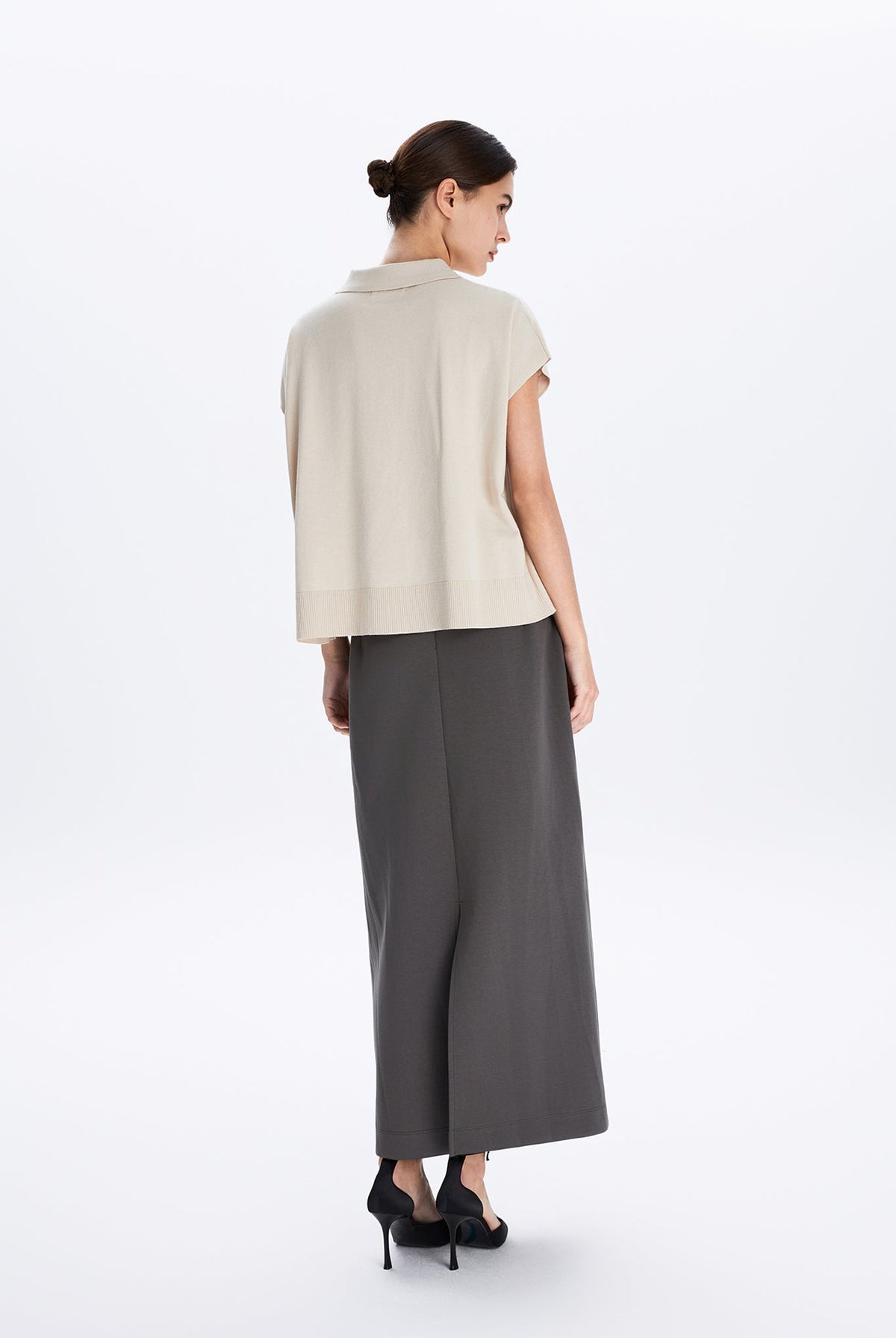 Boxy Sweater Knit Polo Top