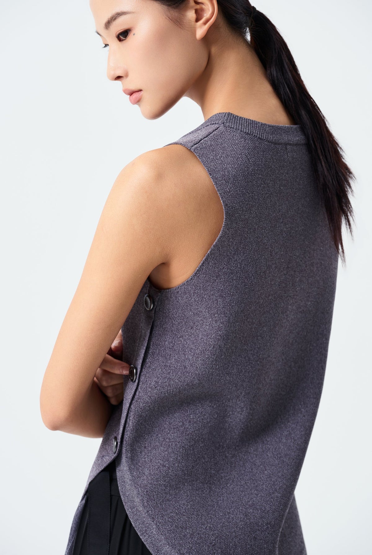 River Button Detail Knit Vest Top