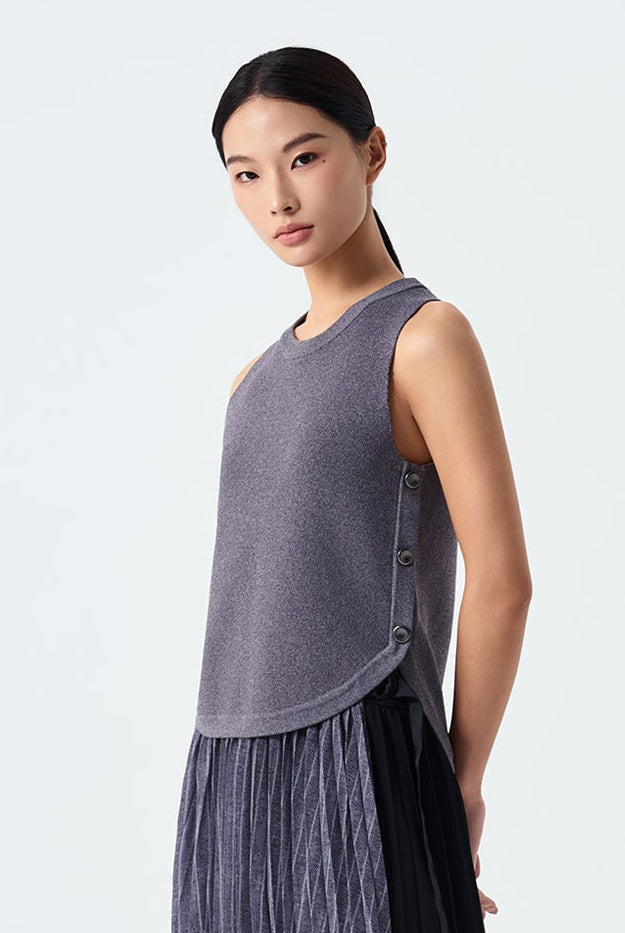 River Button Detail Knit Vest Top