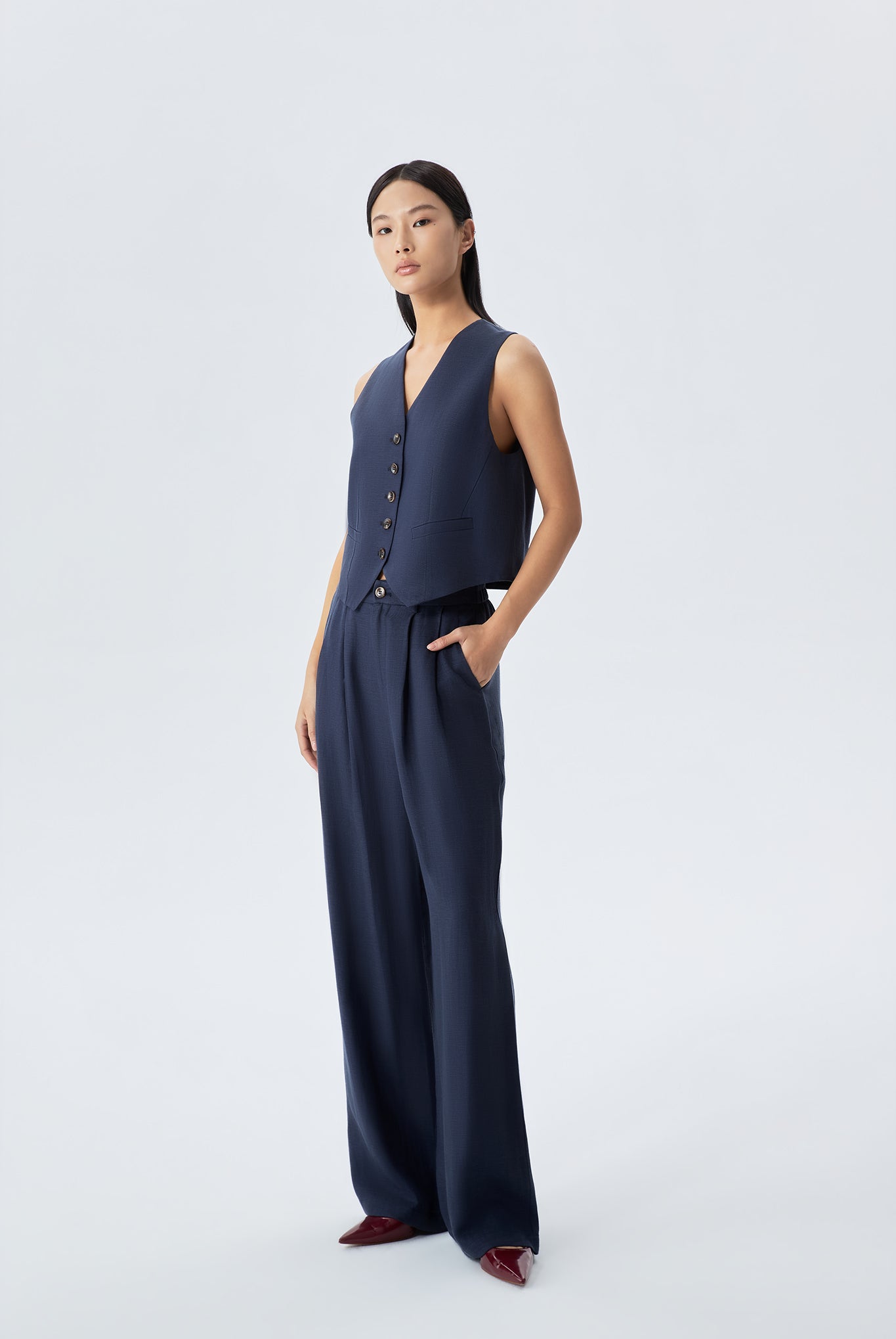 Double-Pleated Wide-Leg Trousers