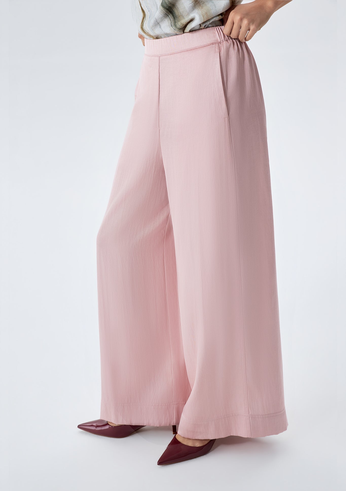 Amelia Elastic-Back Wide-Leg Pants