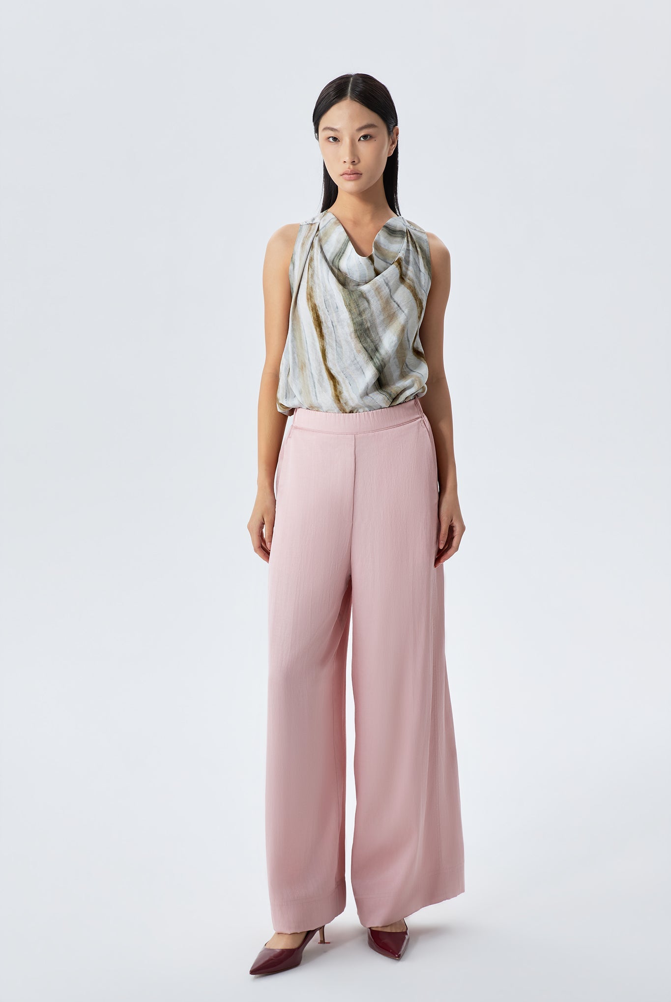 Amelia Elastic-Back Wide-Leg Pants