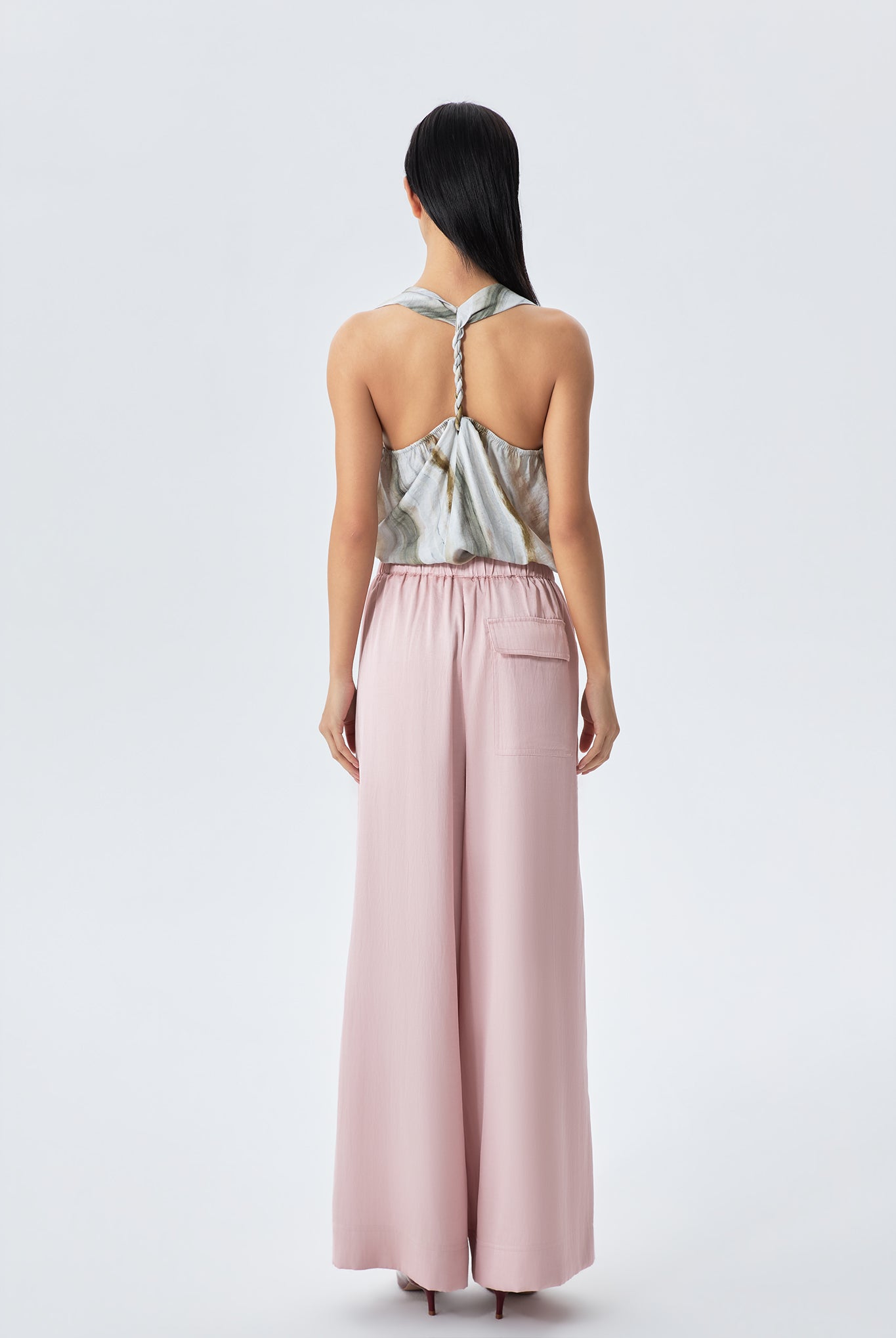 Amelia Elastic-Back Wide-Leg Pants