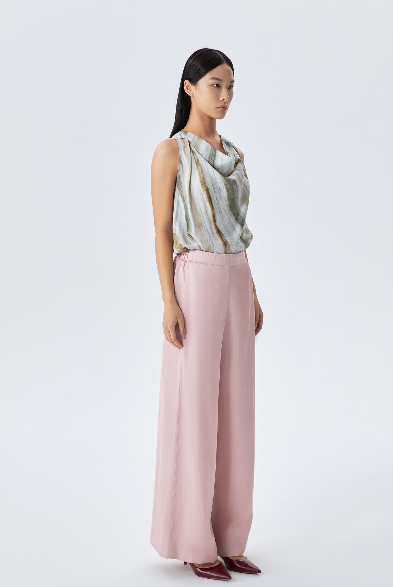 Amelia Elastic-Back Wide-Leg Pants