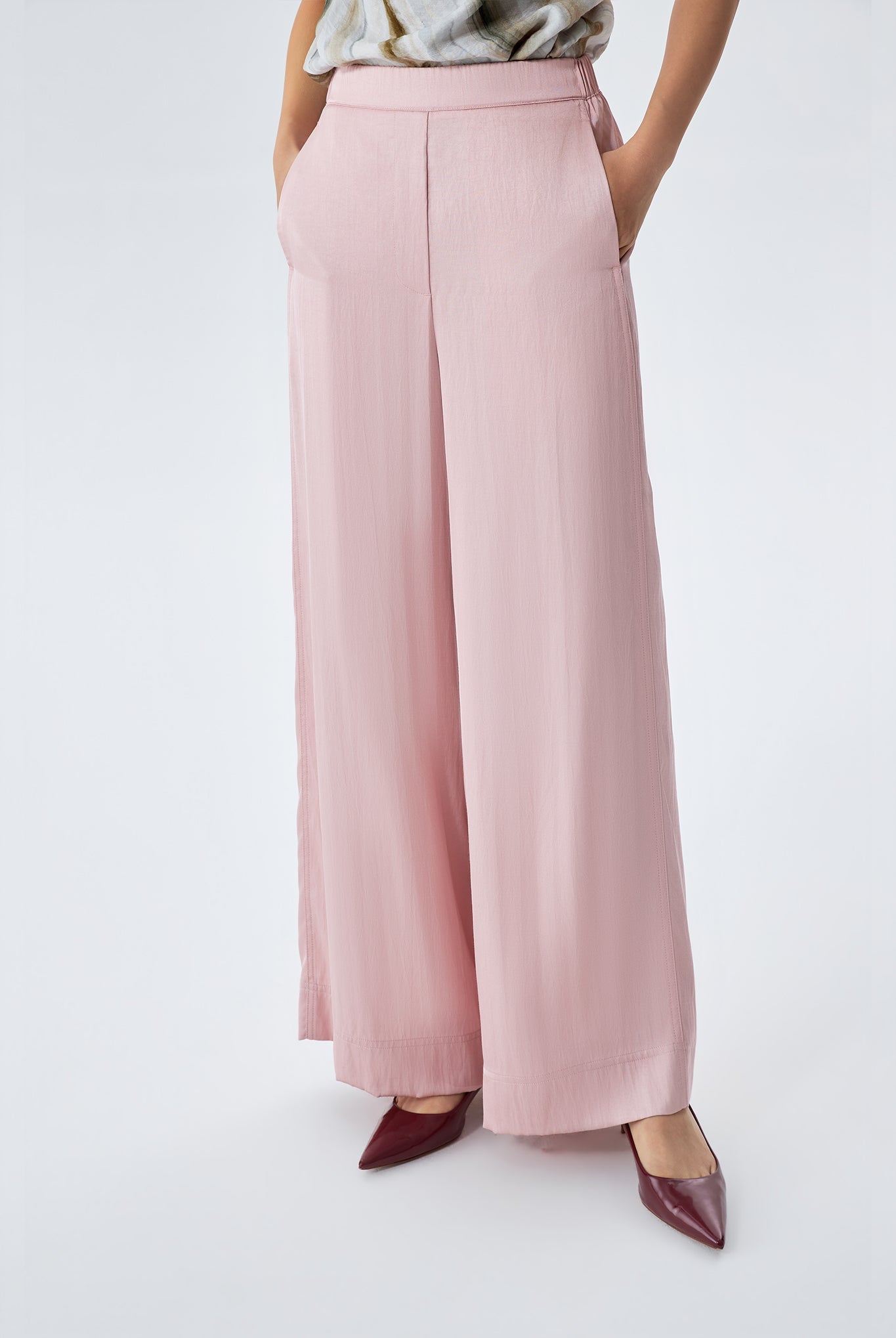 Amelia Elastic-Back Wide-Leg Pants