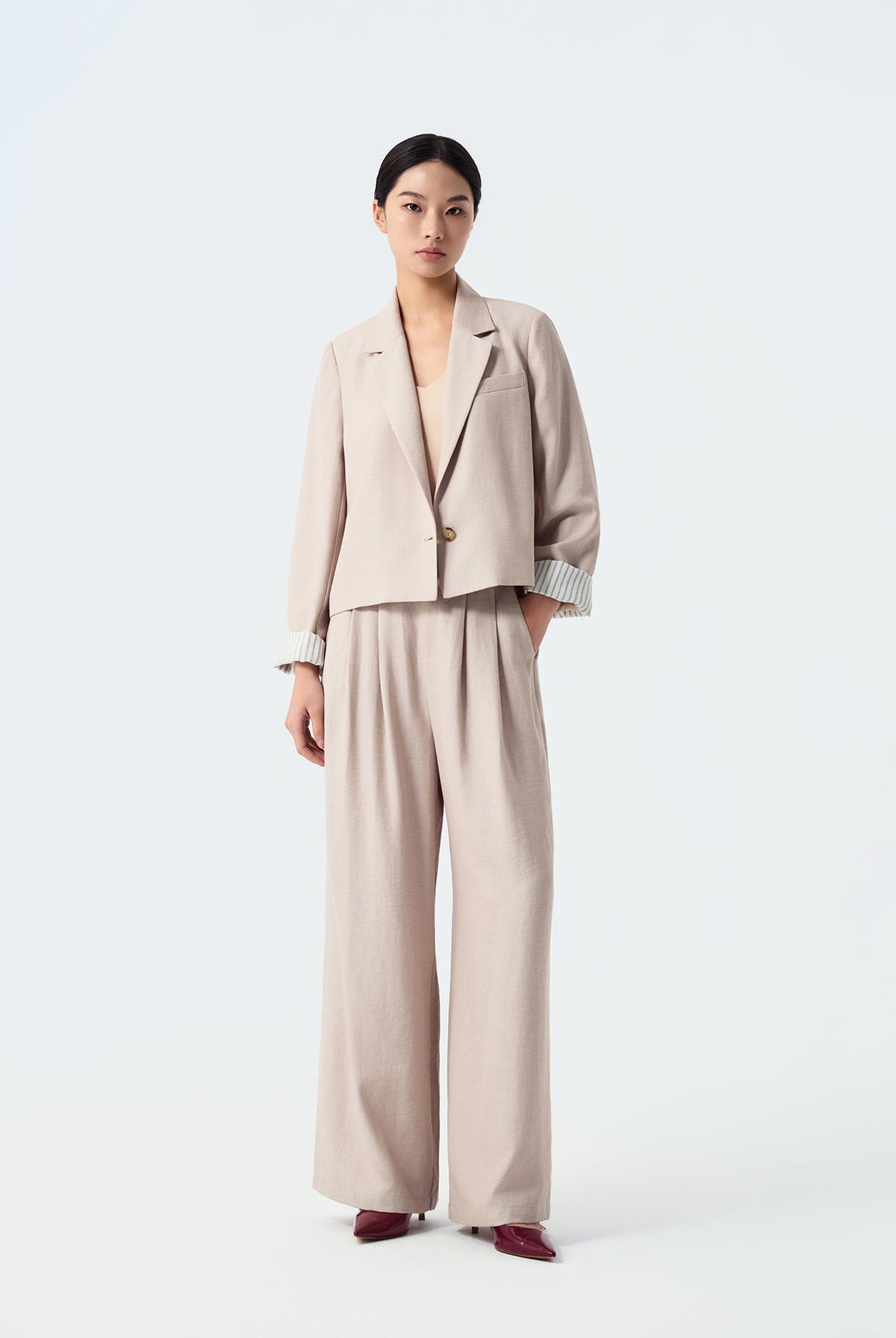 Lena Front-Pleated Wide-Leg Trousers