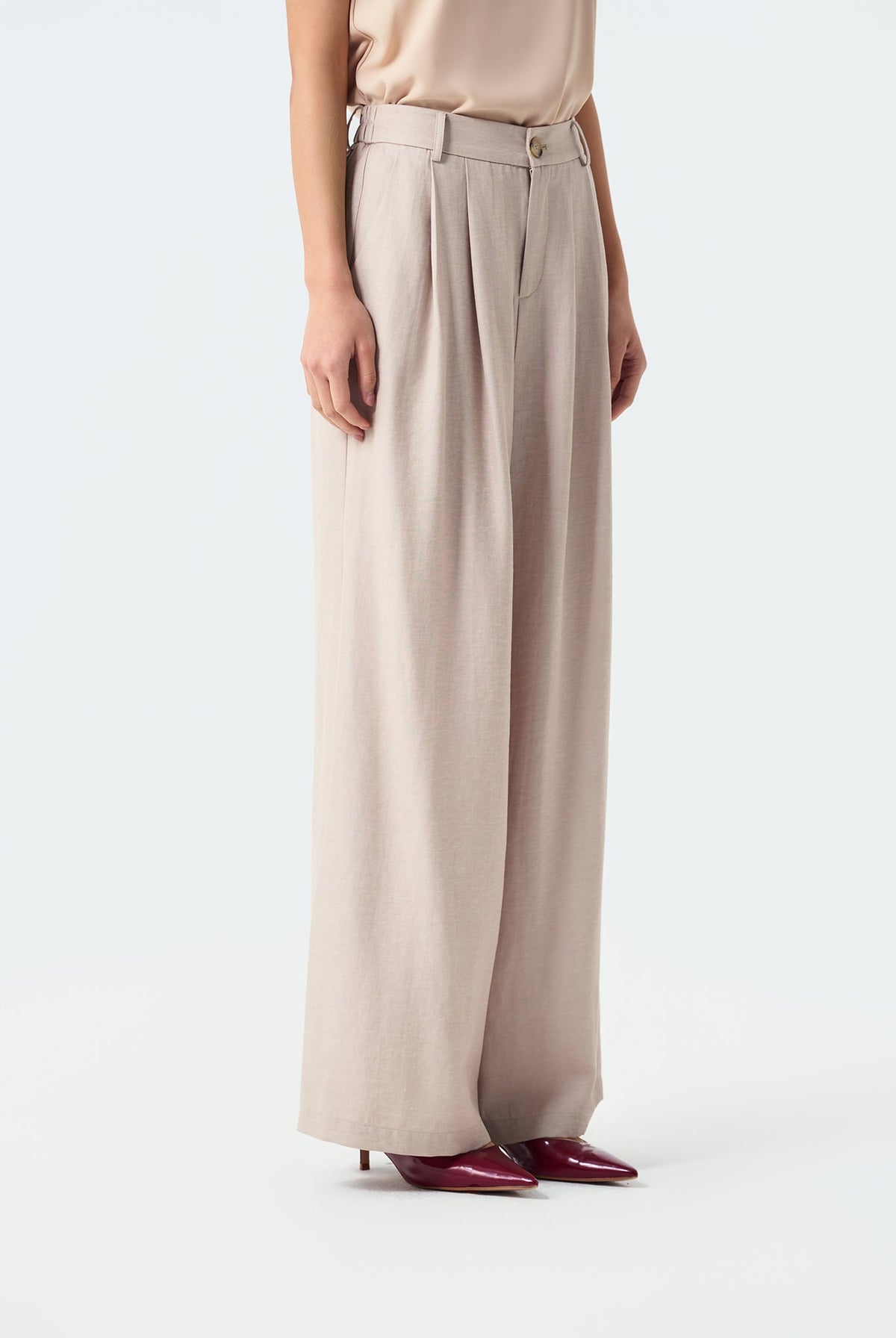 Lena Front-Pleated Wide-Leg Trousers