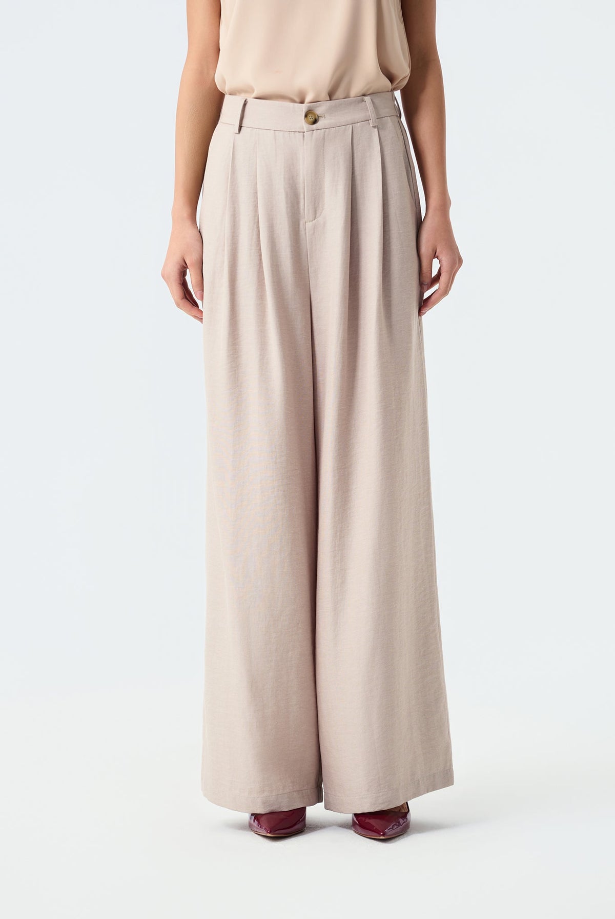Lena Front-Pleated Wide-Leg Trousers
