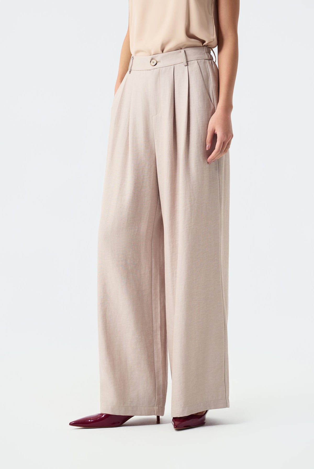 Lena Front-Pleated Wide-Leg Trousers