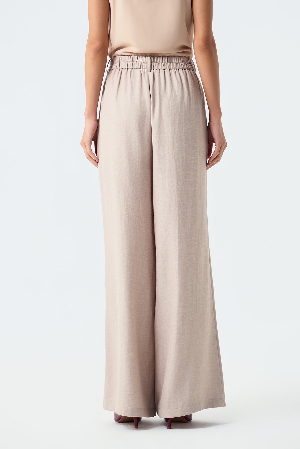 Lena Front-Pleated Wide-Leg Trousers