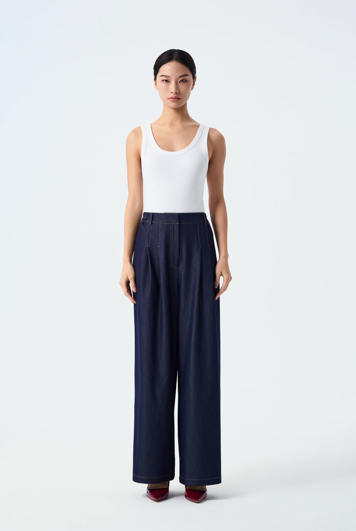 Evie Double-Pleated Wide Leg Trousers