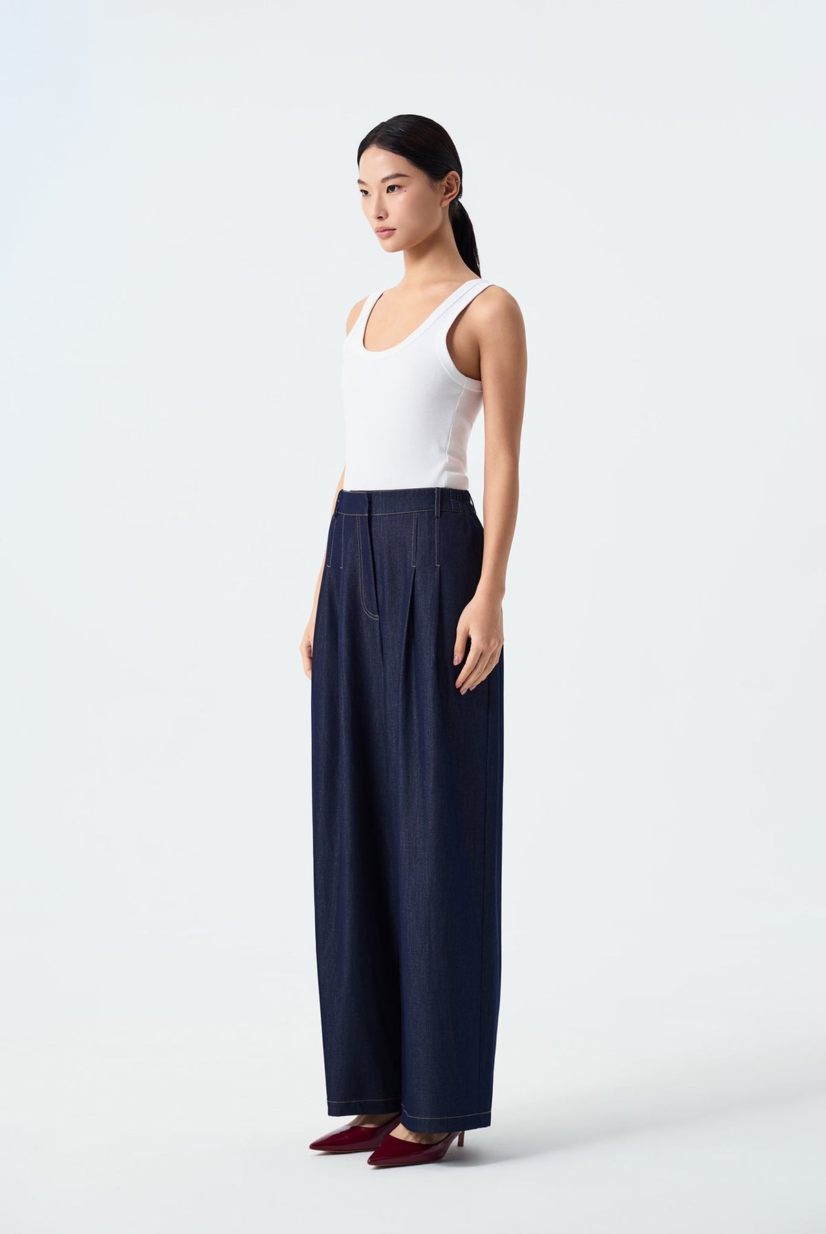 Evie Double-Pleated Wide Leg Trousers