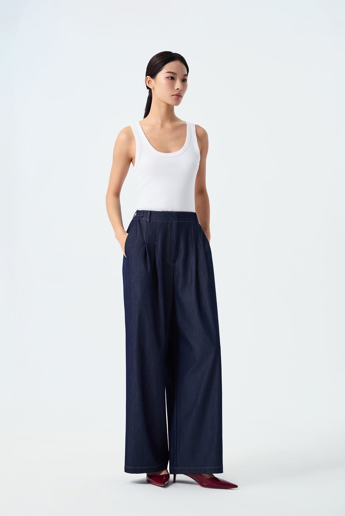 Evie Double-Pleated Wide Leg Trousers