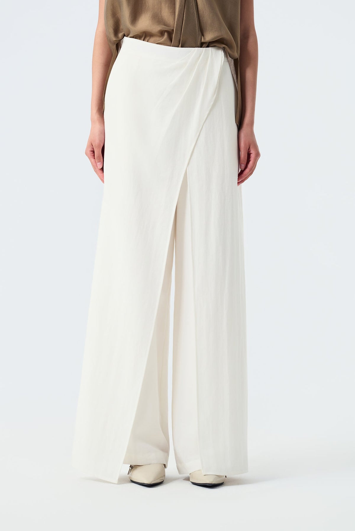 Sage Asymmetrical Wrap Wide-Leg Pants