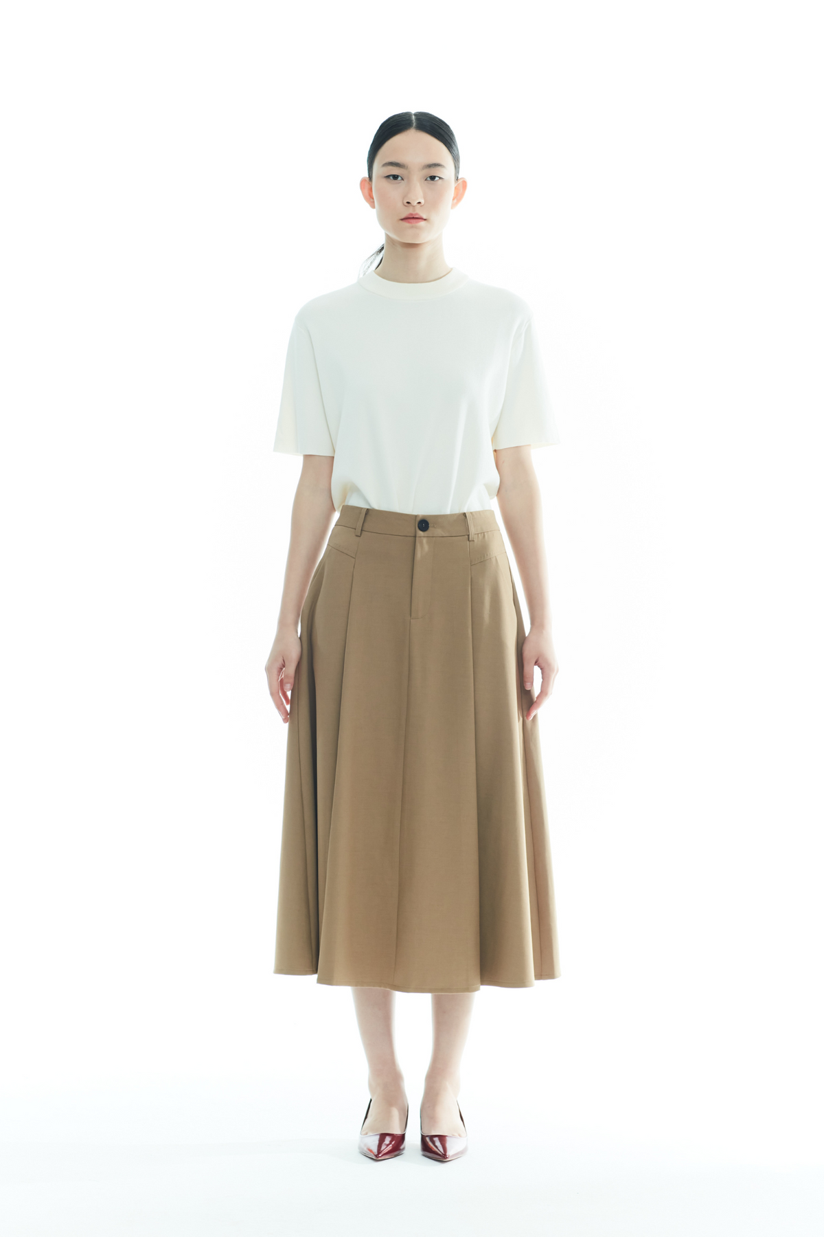 High-Waist A-Line Midi Skirt