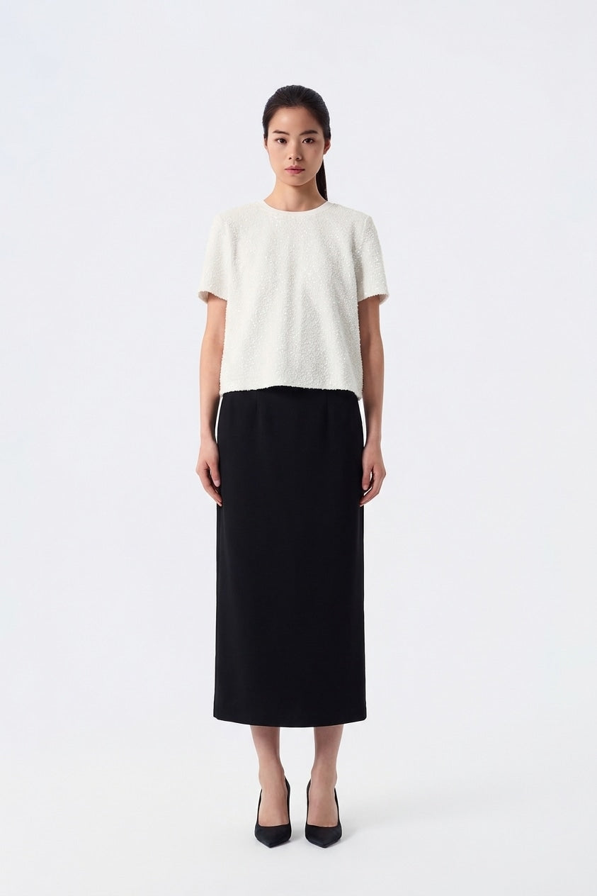Rhea Straight-Cut Pencil Midi Skirt