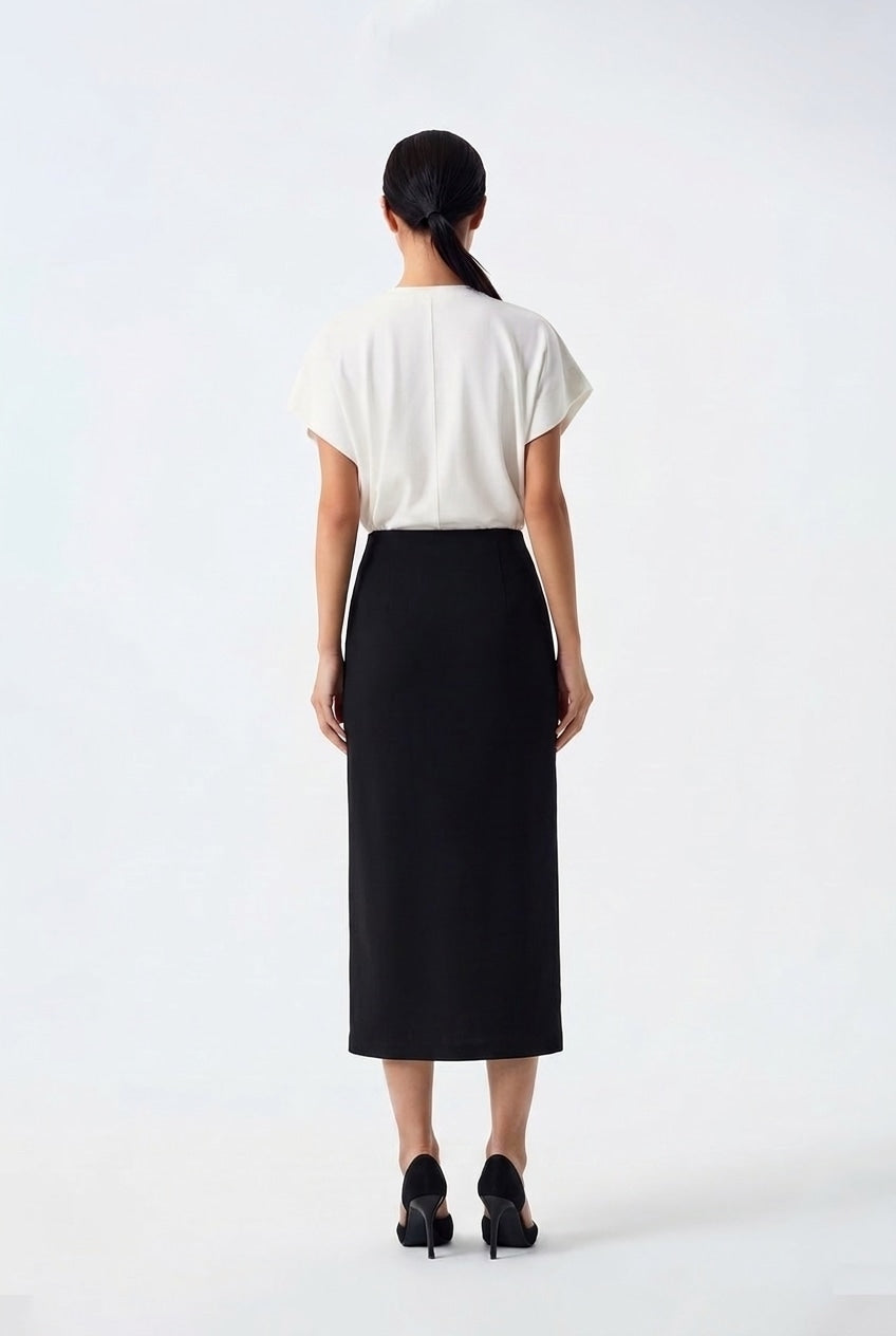 Rhea Straight-Cut Pencil Midi Skirt