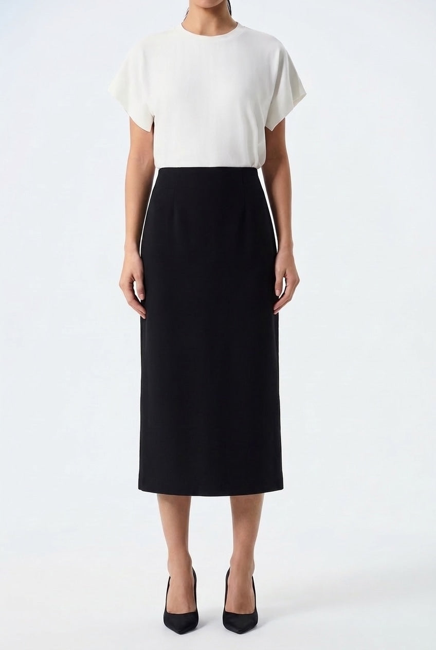 Rhea Straight-Cut Pencil Midi Skirt