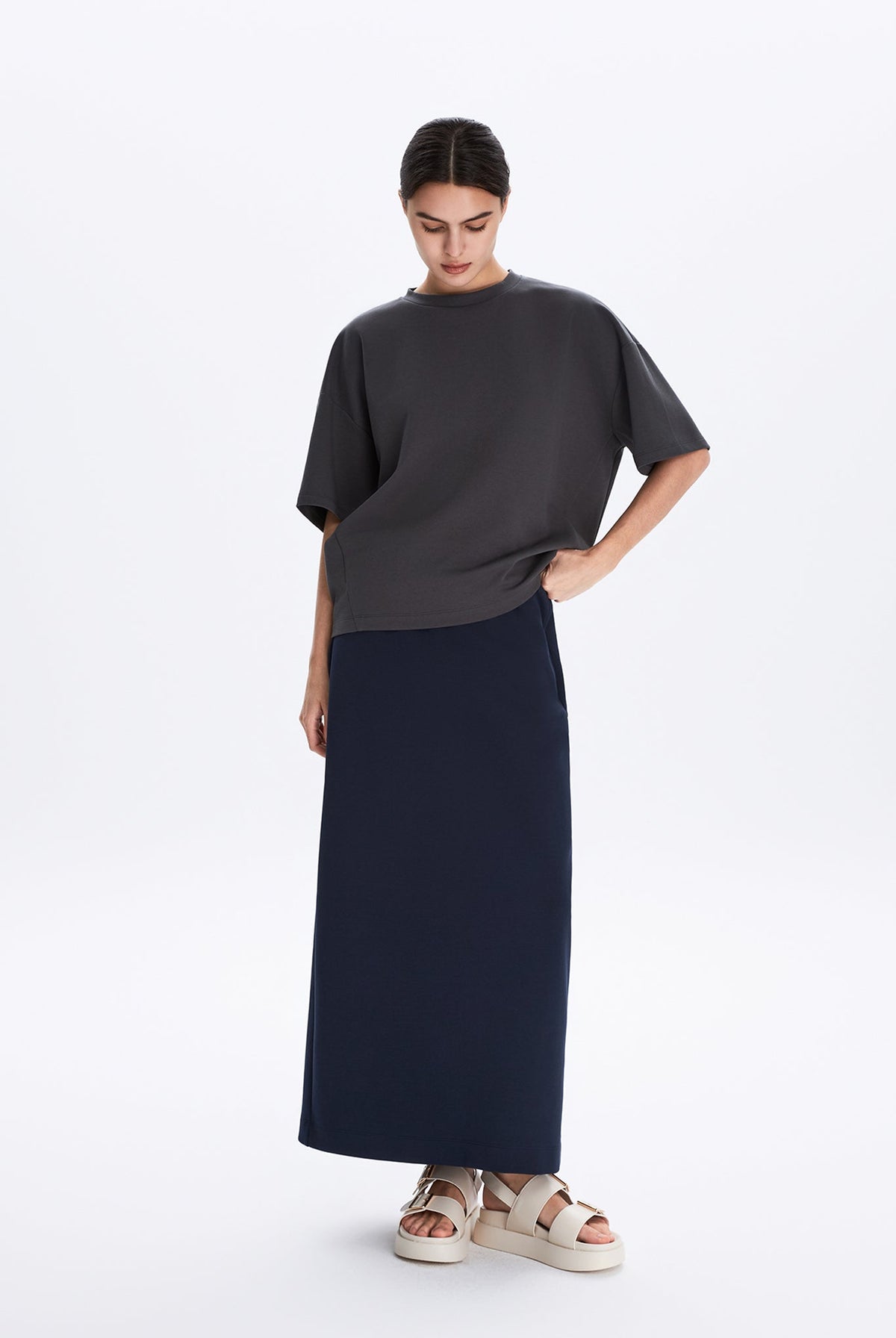 Boxy Jersey Knit Top With Back Gathered Detail