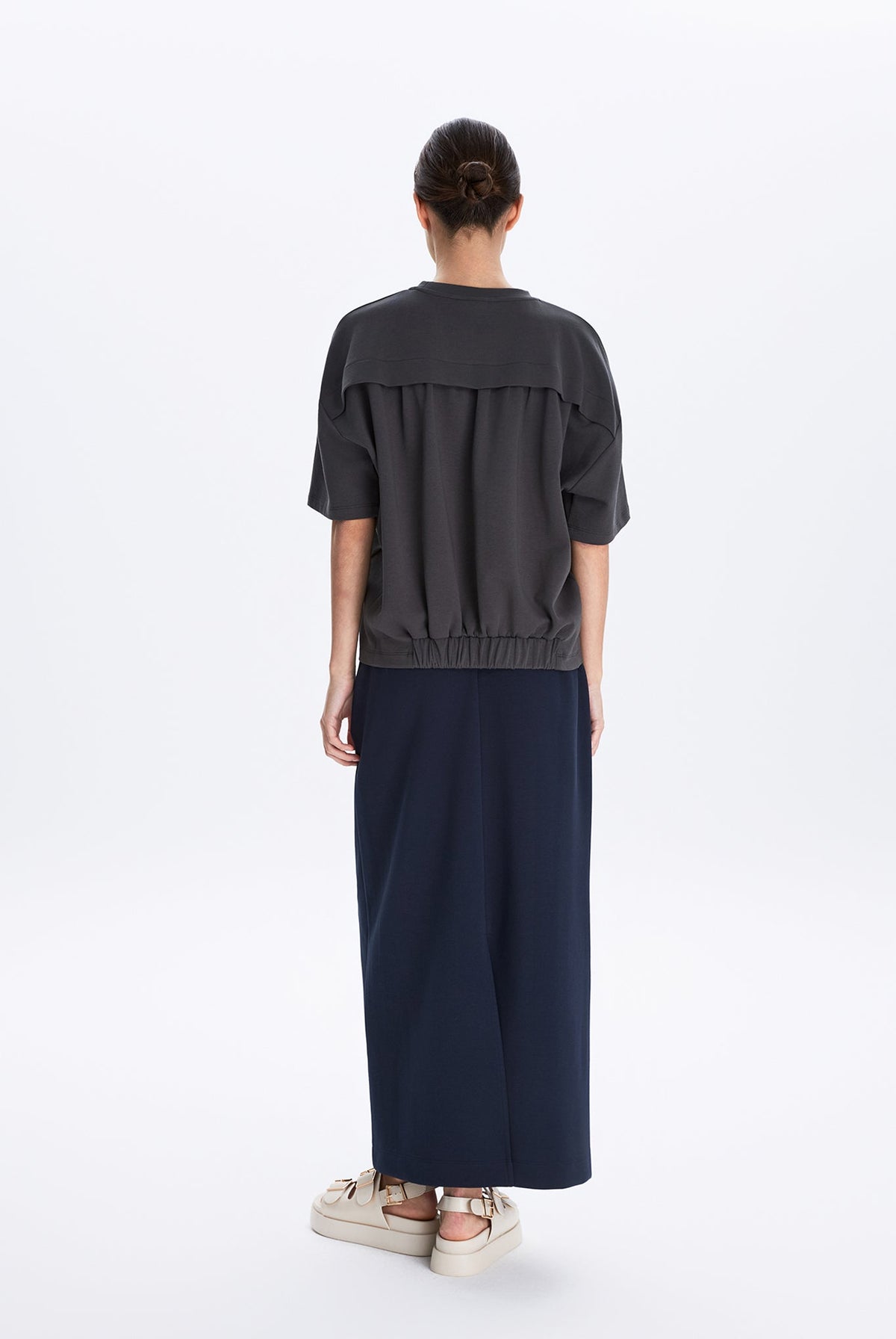 Boxy Jersey Knit Top With Back Gathered Detail