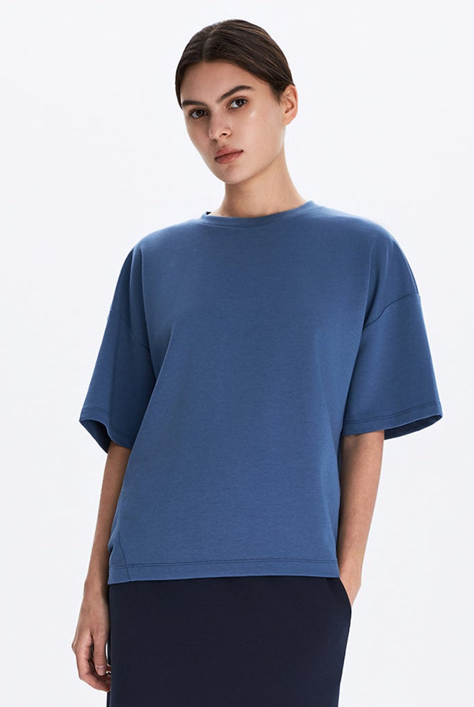 Boxy Jersey Knit Top With Back Gathered Detail