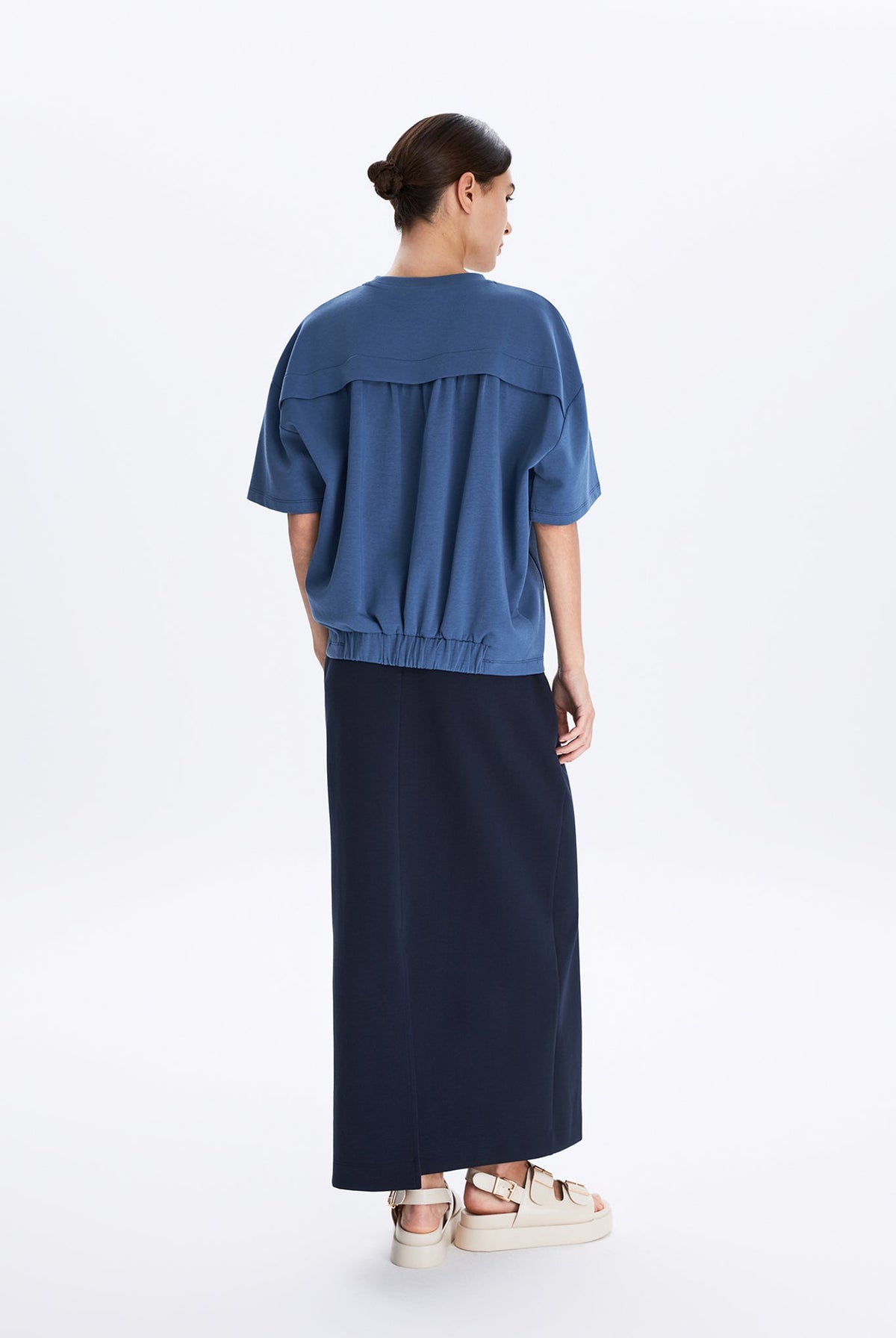 Boxy Jersey Knit Top With Back Gathered Detail