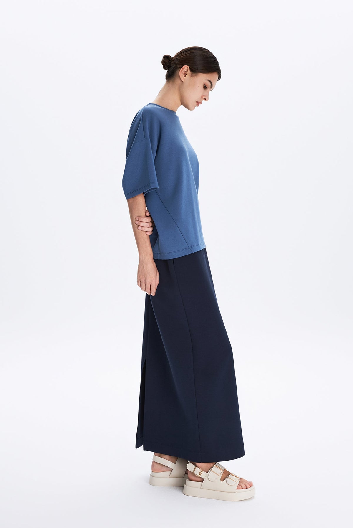 Boxy Jersey Knit Top With Back Gathered Detail