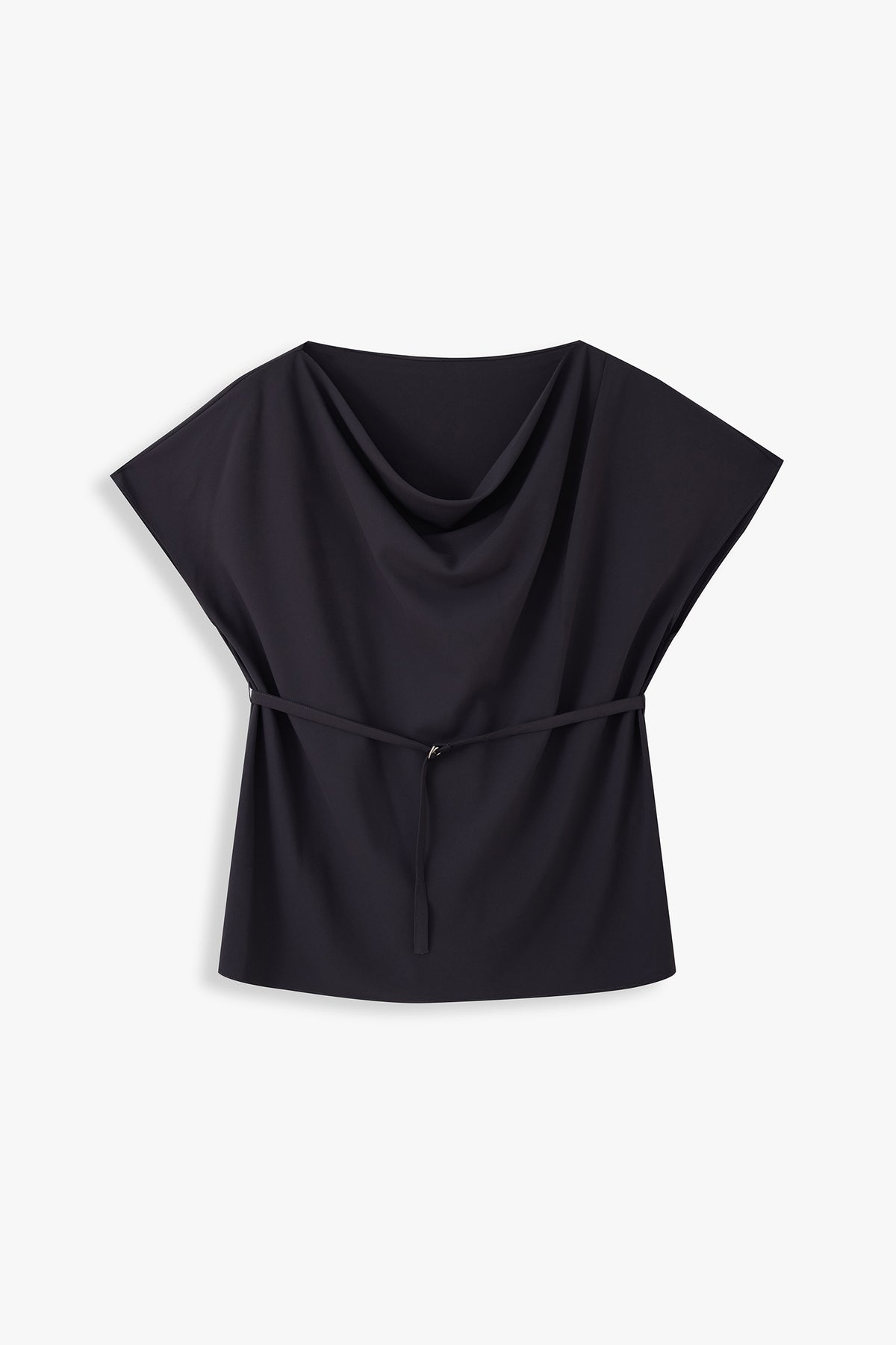 Boat Neck Blouse with Self-Tie