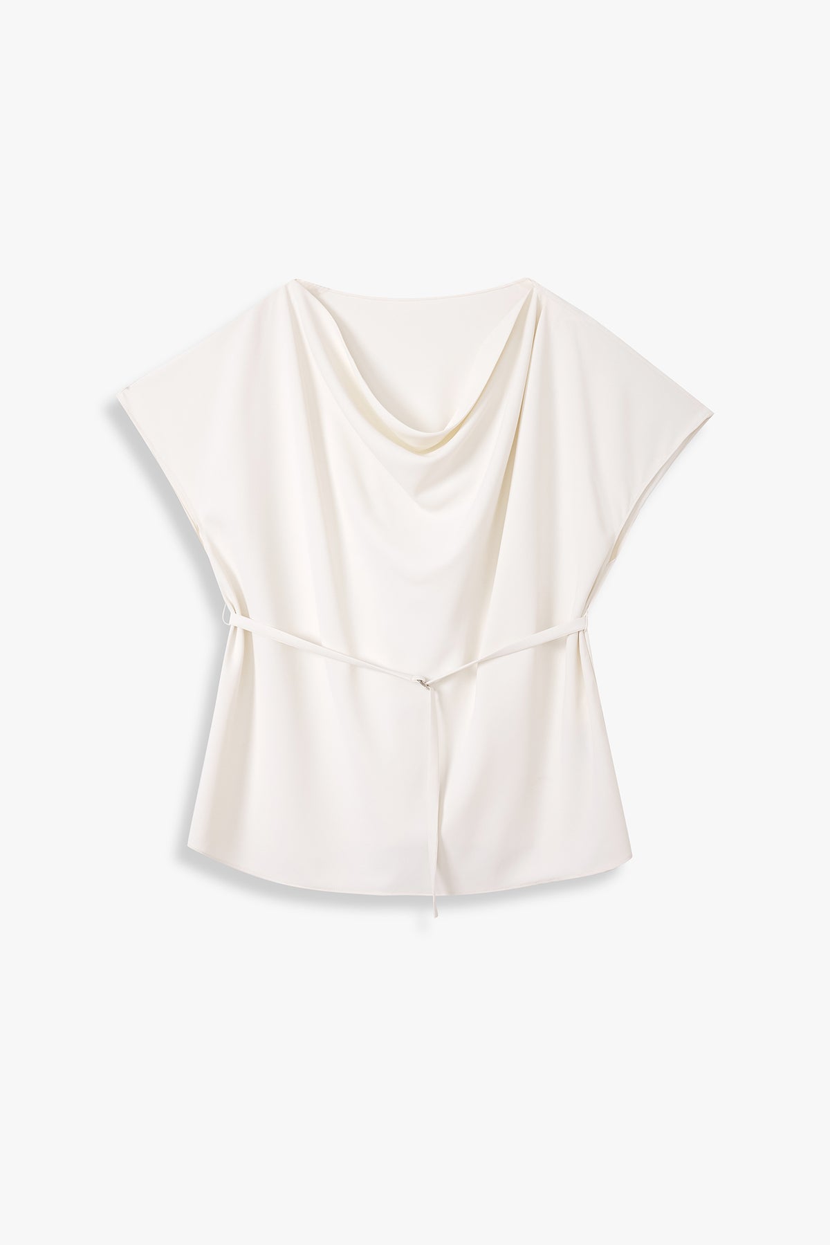 Boat Neck Blouse with Self-Tie