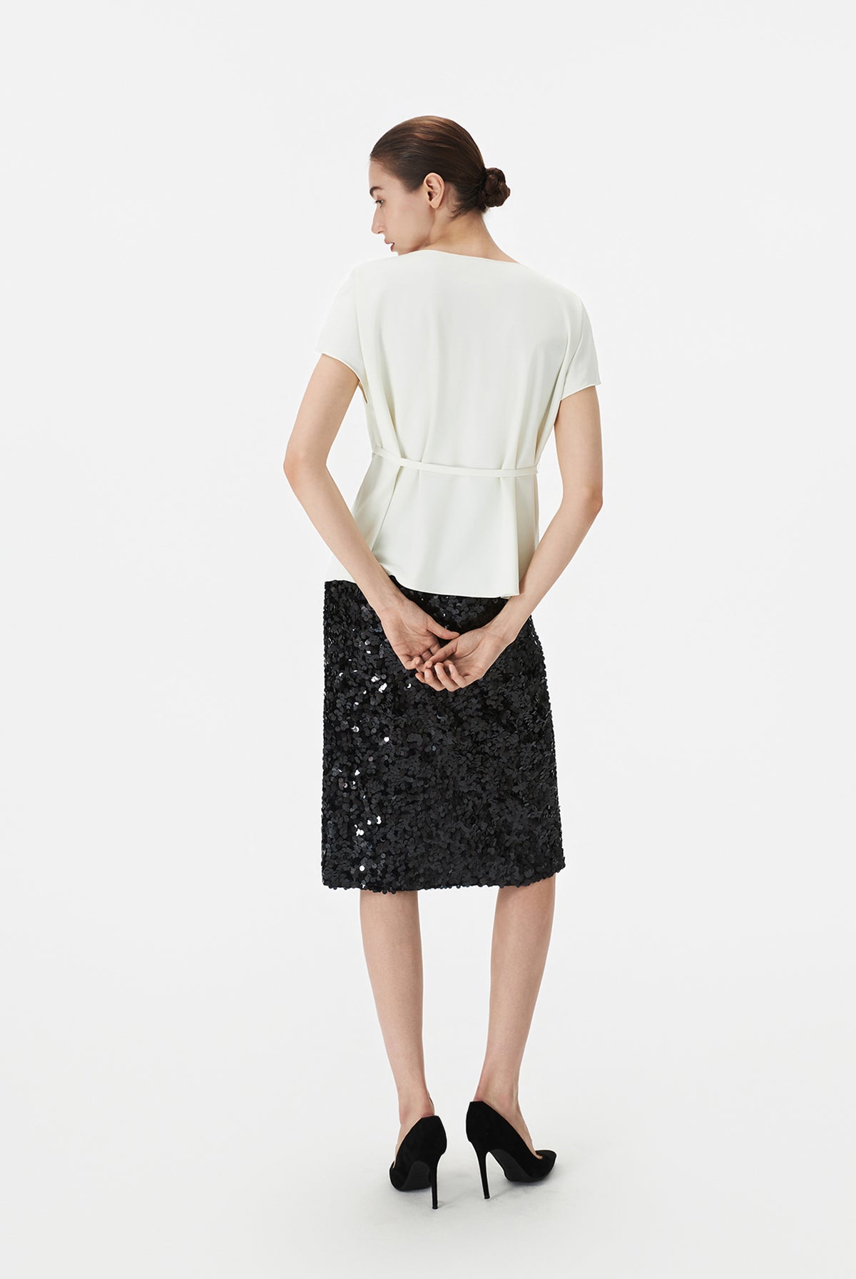 Boat Neck Blouse with Self-Tie