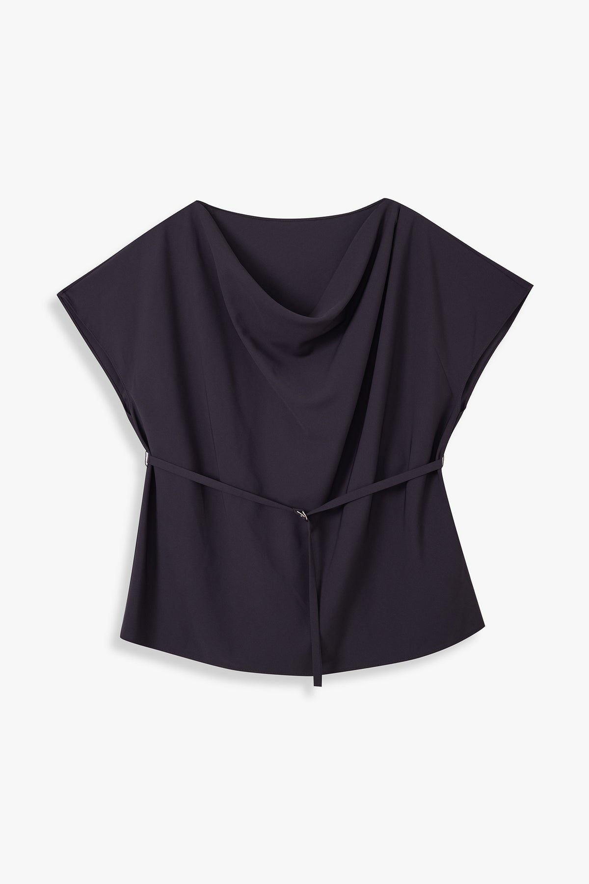 Boat Neck Blouse with Self-Tie