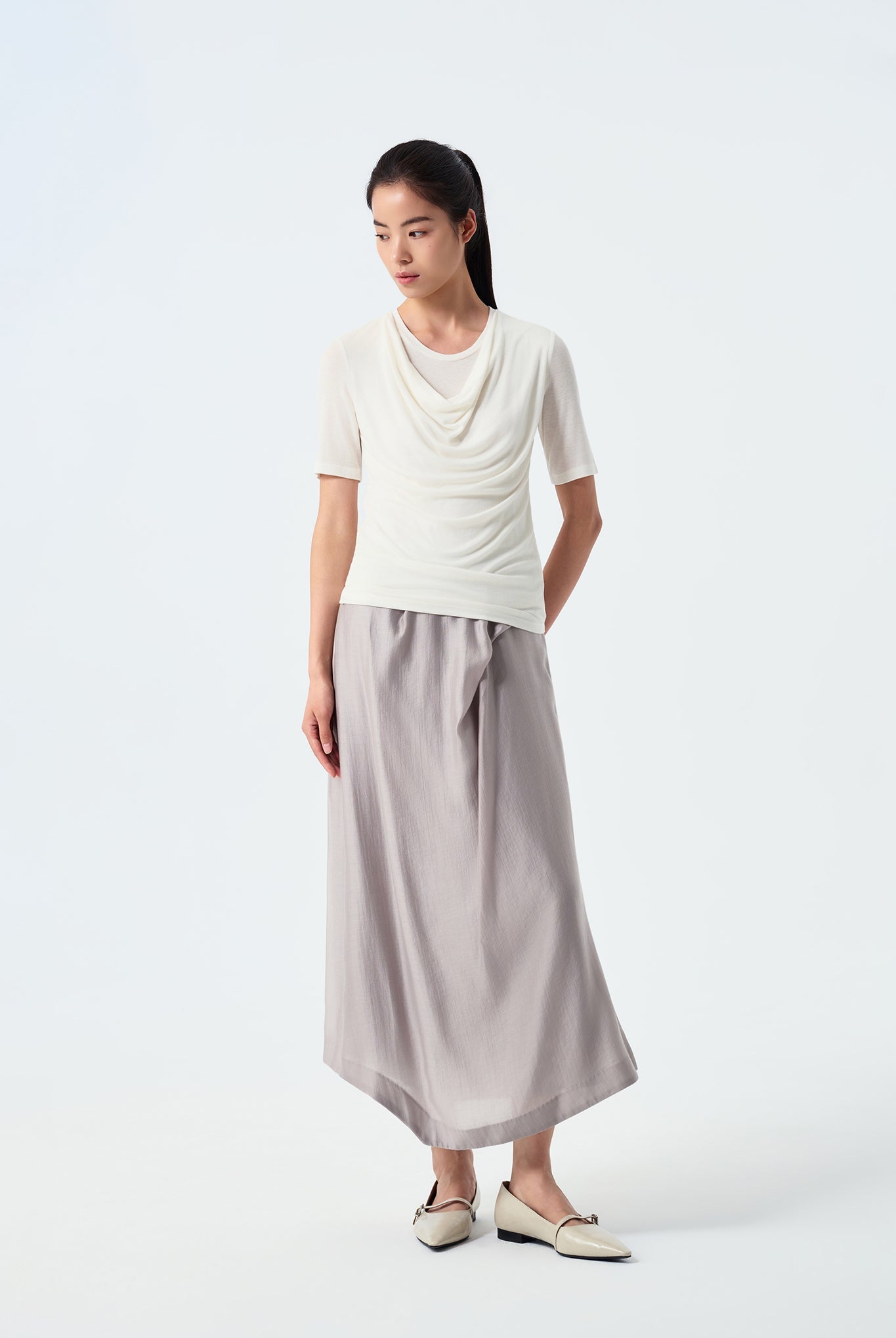 Anne Layered Cowl Neck Jersey Top
