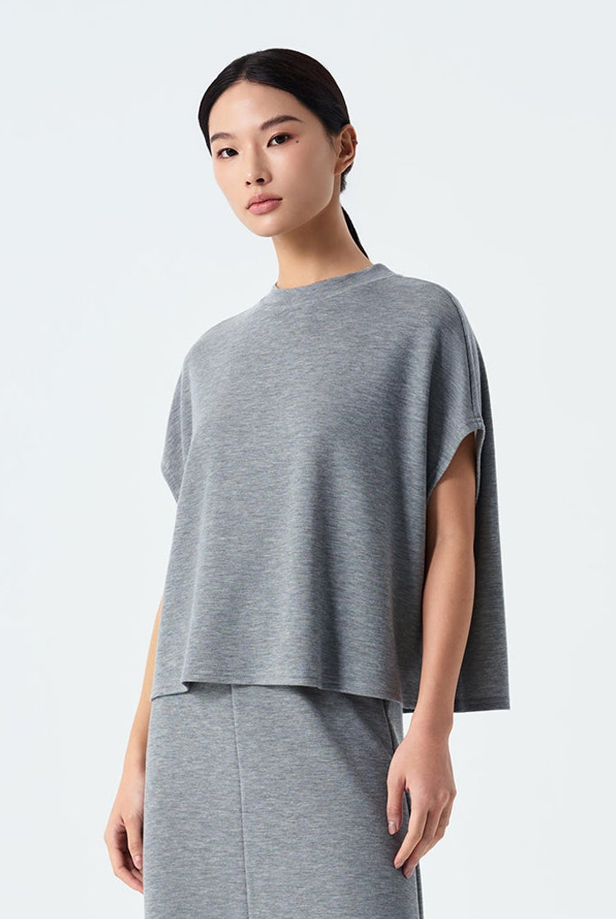 Violet Ribbed Round Neck Boxy Top