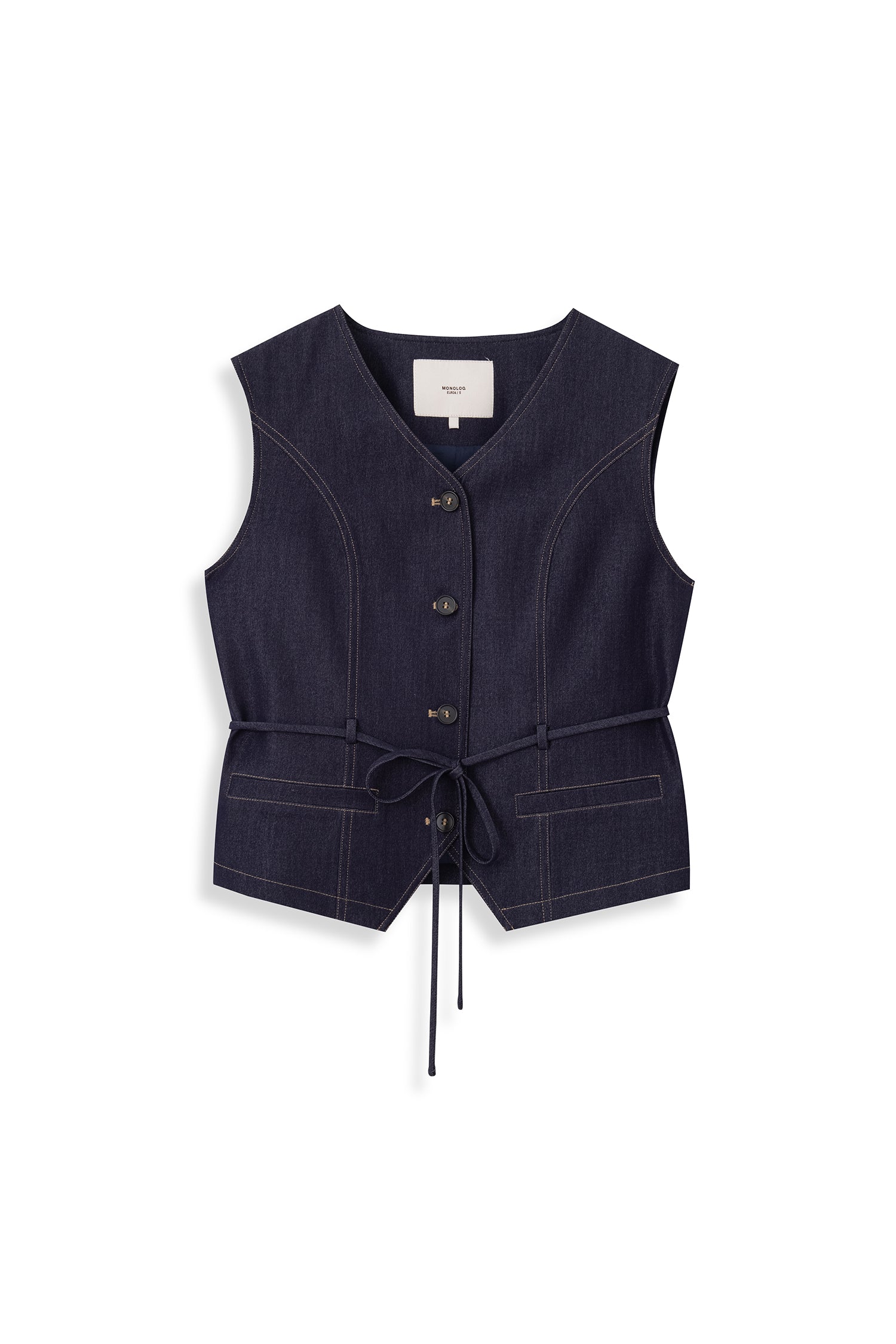 Denim Waistcoat with Self-Tie