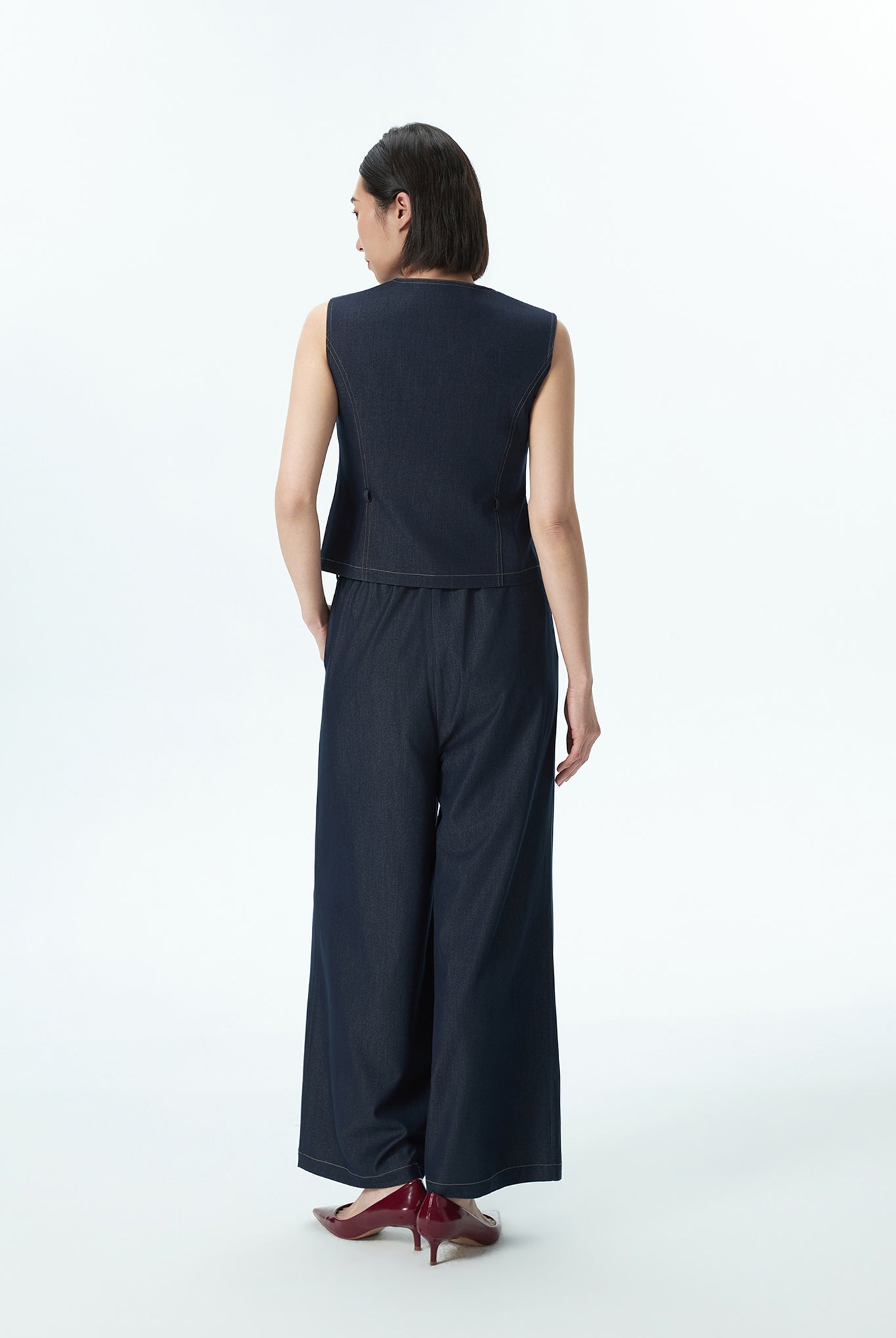 Denim Waistcoat with Self-Tie